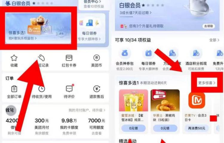 羊毛活动美団-我的-惊喜多选1部分人有Or蜜雪/小吃又是新一期了 都去试试